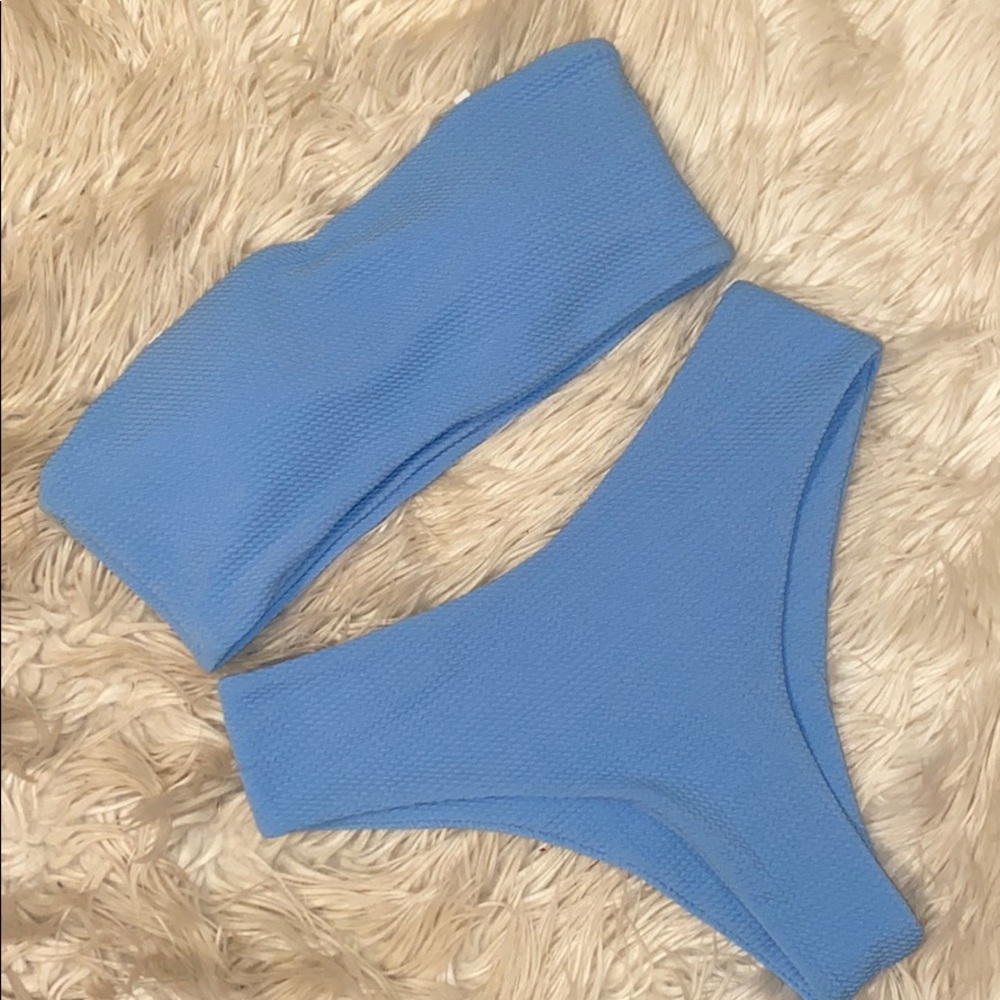 ZAFUL Textured Bandeau Bikini - Sky Blue